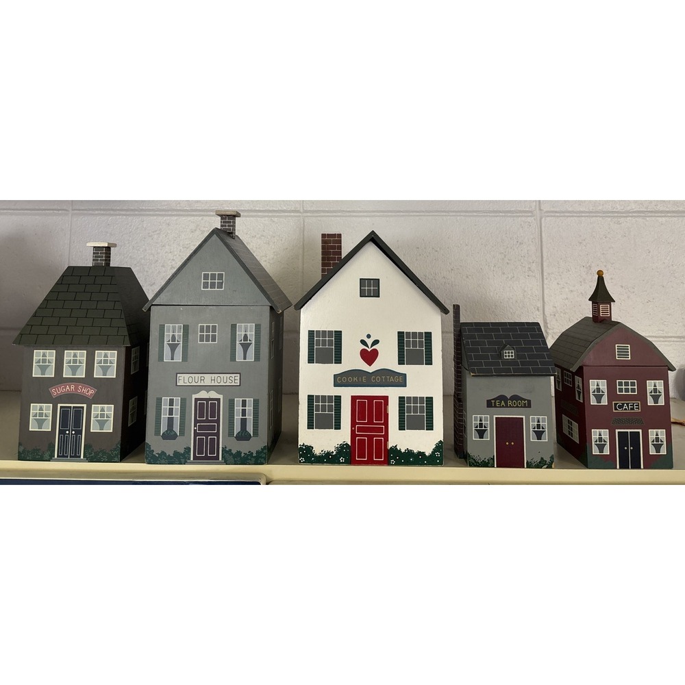 Wooden Country Cottage Canister Set w inserts PLUS Cookie Canister